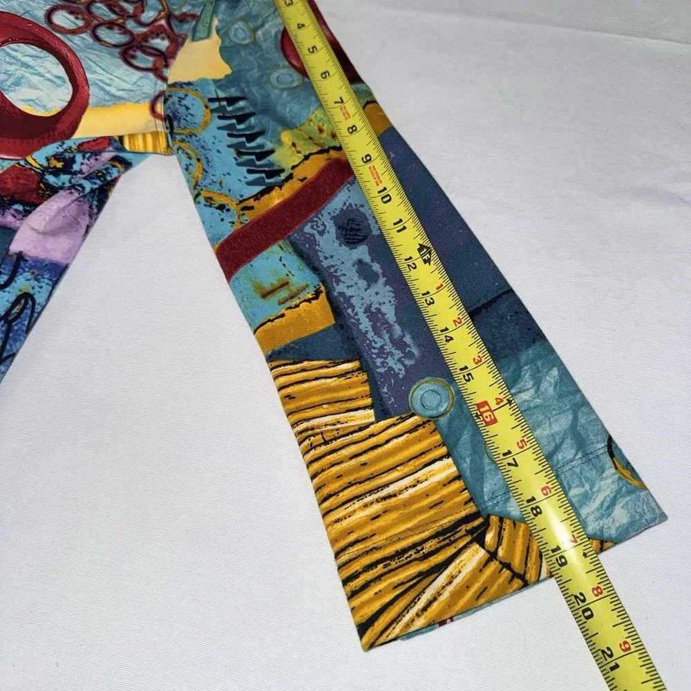 Multiples Abstract Art Print Button‎ Collared Ruffle Pockets Jacket Women's S
